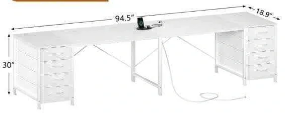 94.5" Double Computer Desk w/ 8 Drawers & Power Outlets - White - photo 2