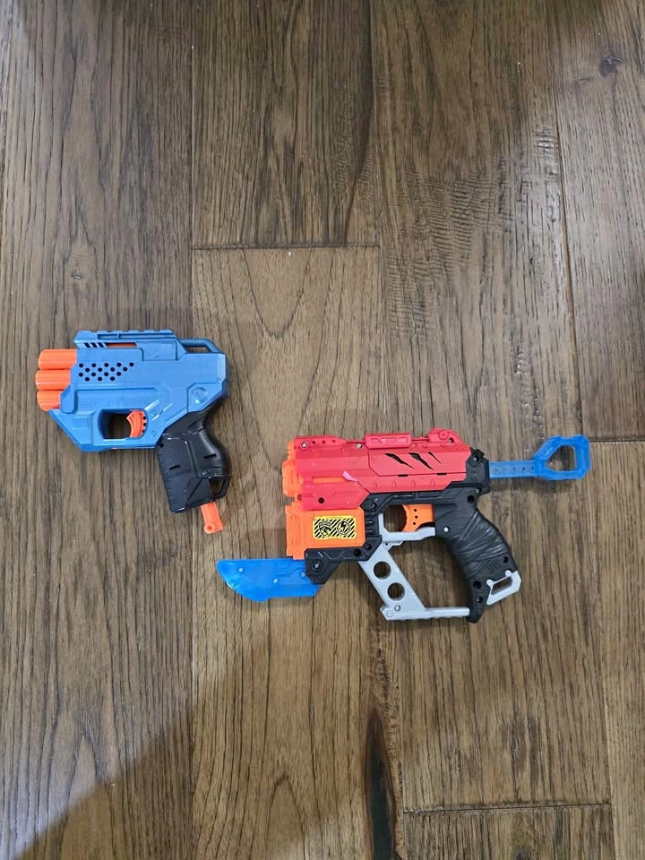 Nerf guns and bow and arrows