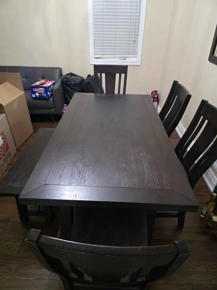 Dark Wood Dining Table Set w/ 4 Chairs & Bench (Seats 6) - photo 4