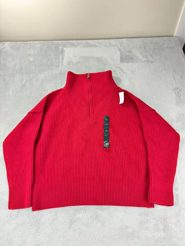 Banana Republic NWT Women's Large Red Oversized Half Zip Sweater