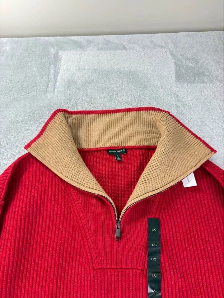 Banana Republic NWT Women's Large Red Oversized Half Zip Sweater - photo 3