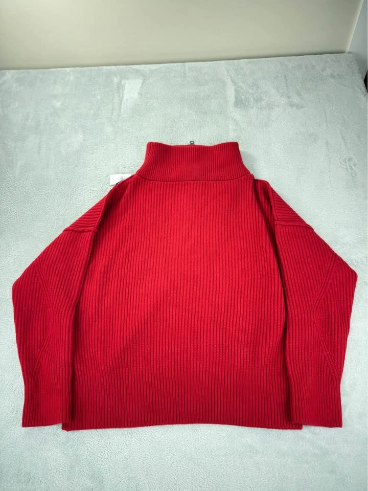 Banana Republic NWT Women's Large Red Oversized Half Zip Sweater - photo 5