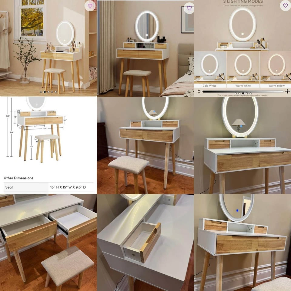 Modern Makeup Vanity with LED Mirror + Stool – $250 - photo 2