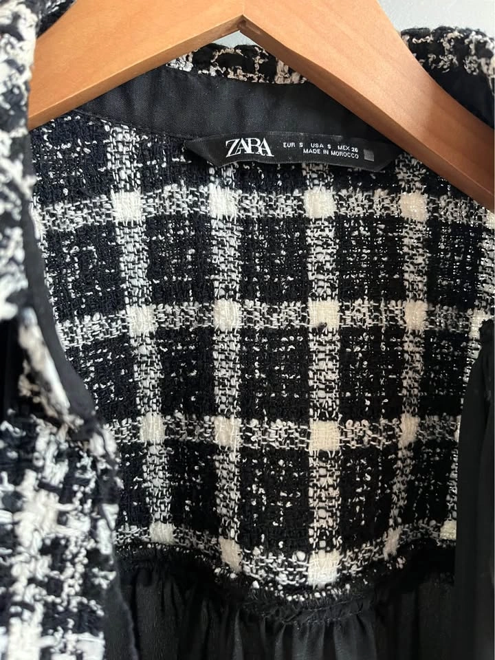 Zara Black & White Tweed Detail Blouse - photo 2