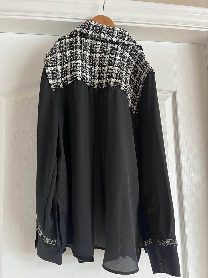 Zara Black & White Tweed Detail Blouse - photo 3