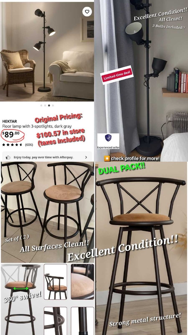 ✳️ Furniture Bundle, IKEA HEKTAR Lamp + (2) HOMYCASA BarStools