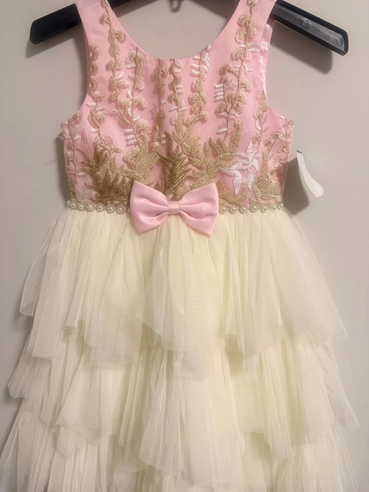 Pink Gold Embroidered Tulle Dress Size 8 yrs - photo 2