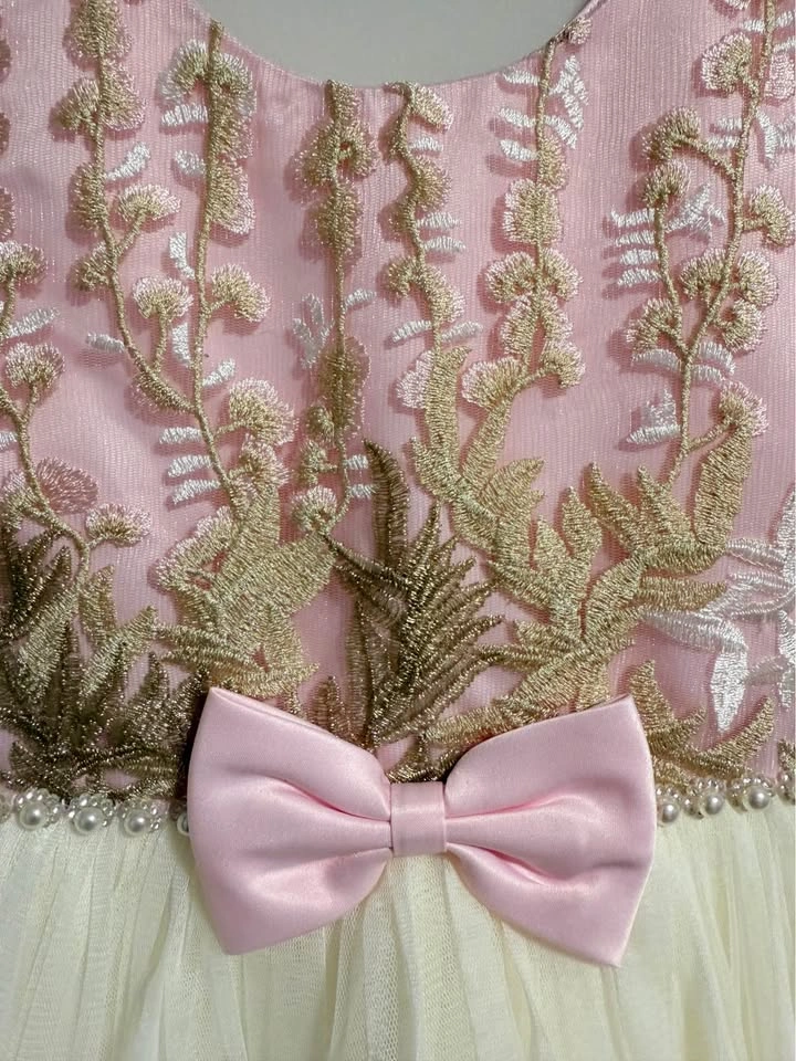 Pink Gold Embroidered Tulle Dress Size 8 yrs - photo 3