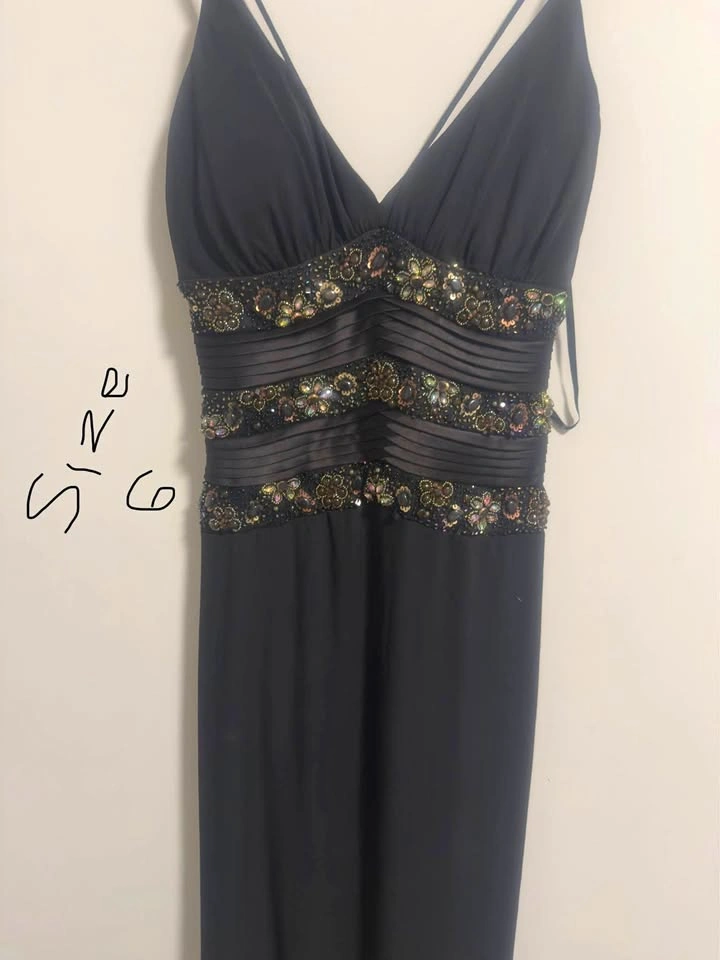 Black Beaded Formal Dress Spaghetti Strap Gown