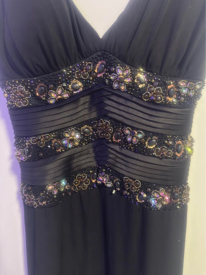Black Beaded Formal Dress Spaghetti Strap Gown - photo 2
