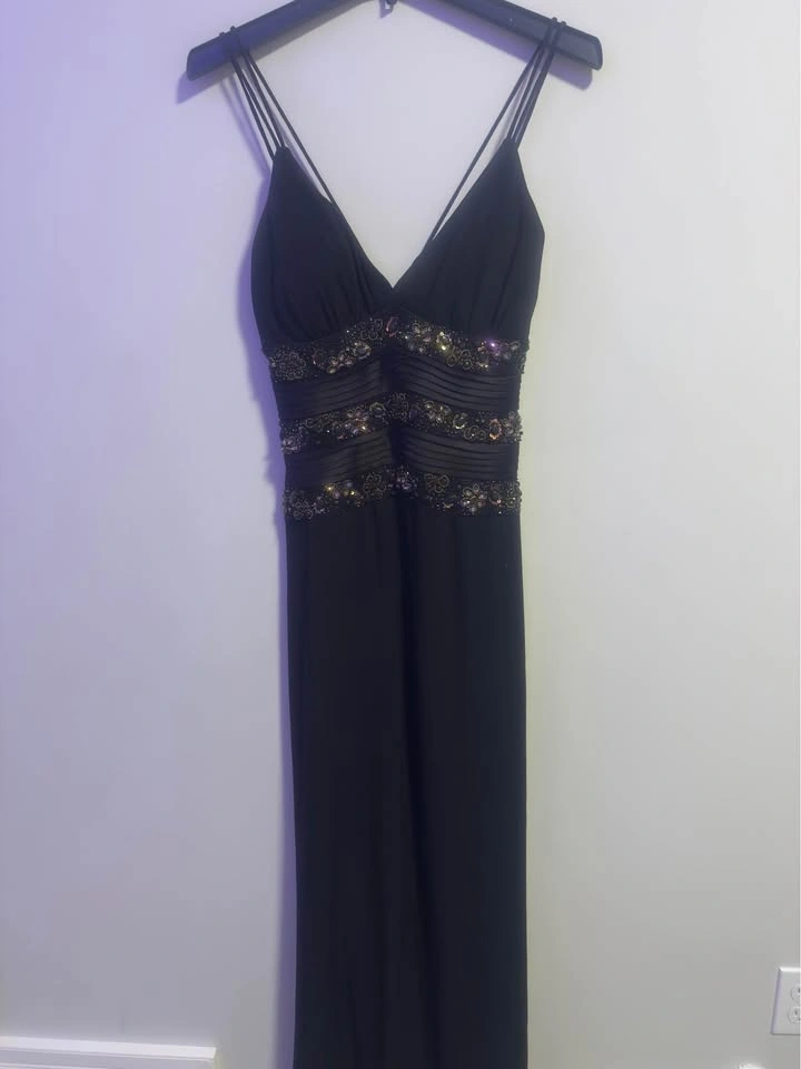 Black Beaded Formal Dress Spaghetti Strap Gown - photo 3