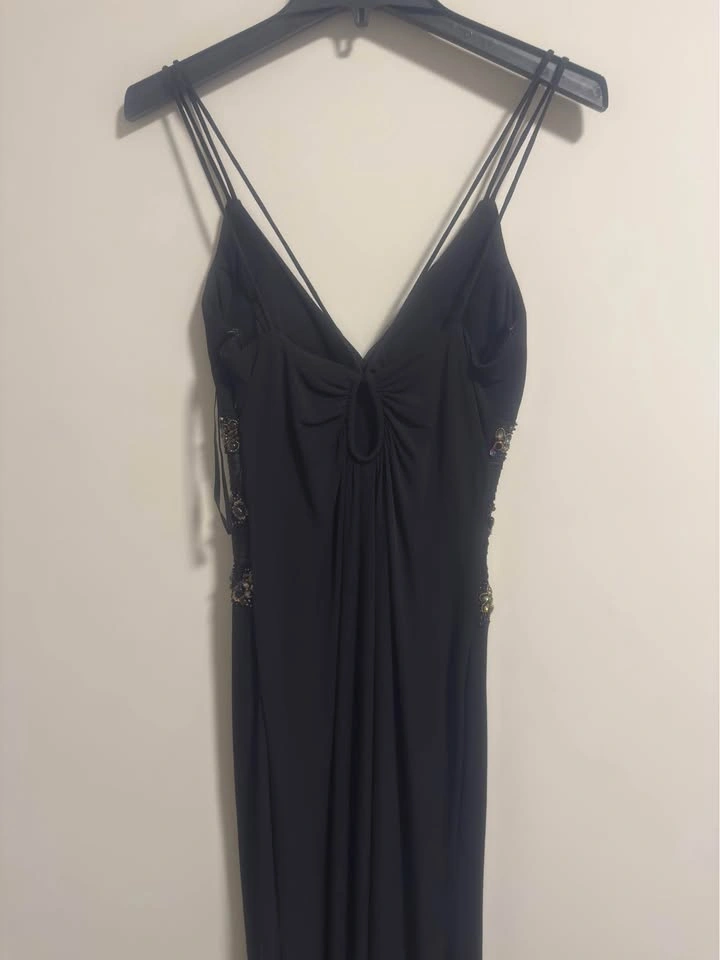 Black Beaded Formal Dress Spaghetti Strap Gown - photo 4