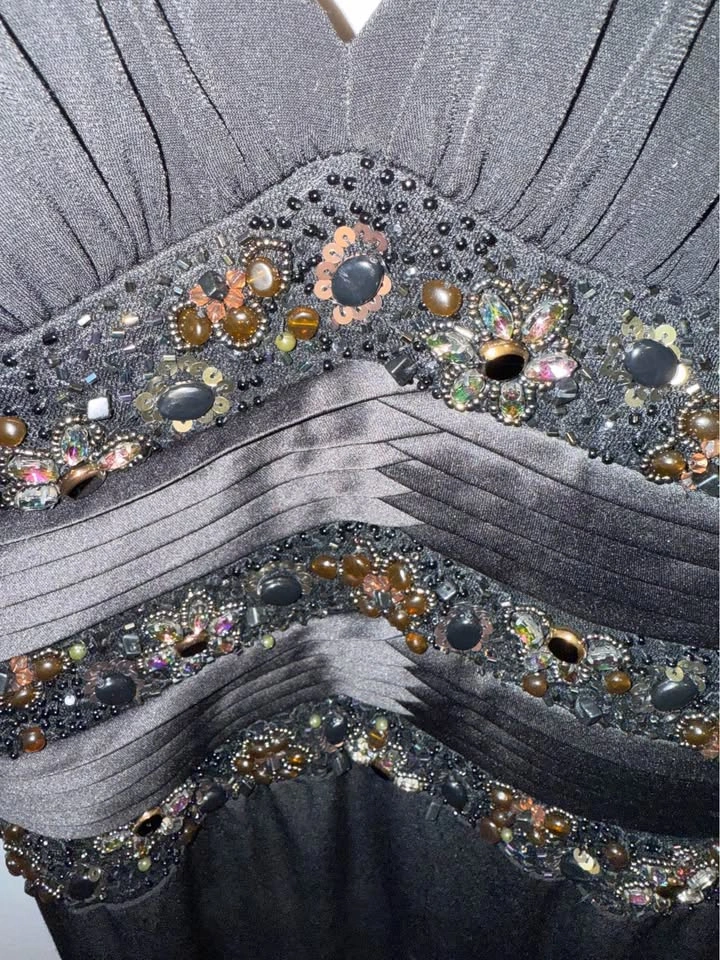 Black Beaded Formal Dress Spaghetti Strap Gown - photo 5