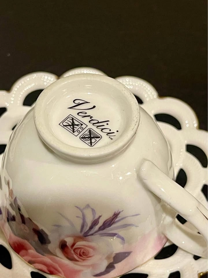 Porcelain Verdici Coffee Cup Espresso Set - Pink Rose & Blue Lea - photo 2