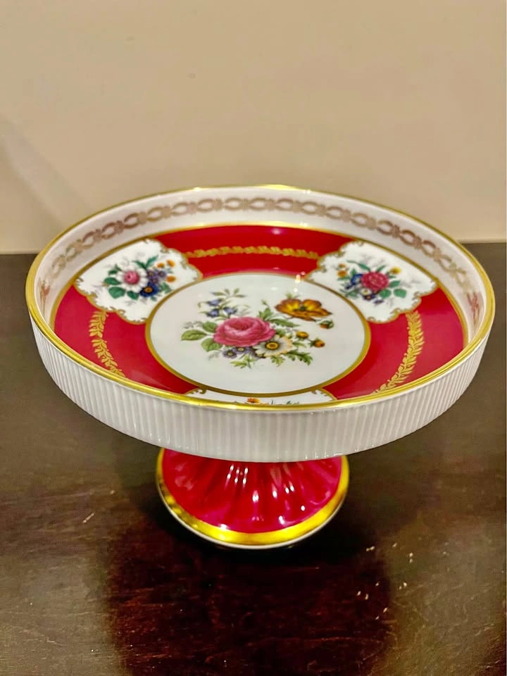 Rare Rudolf Wächter Bavaria Burgundy Serving Dish/Cake Stand