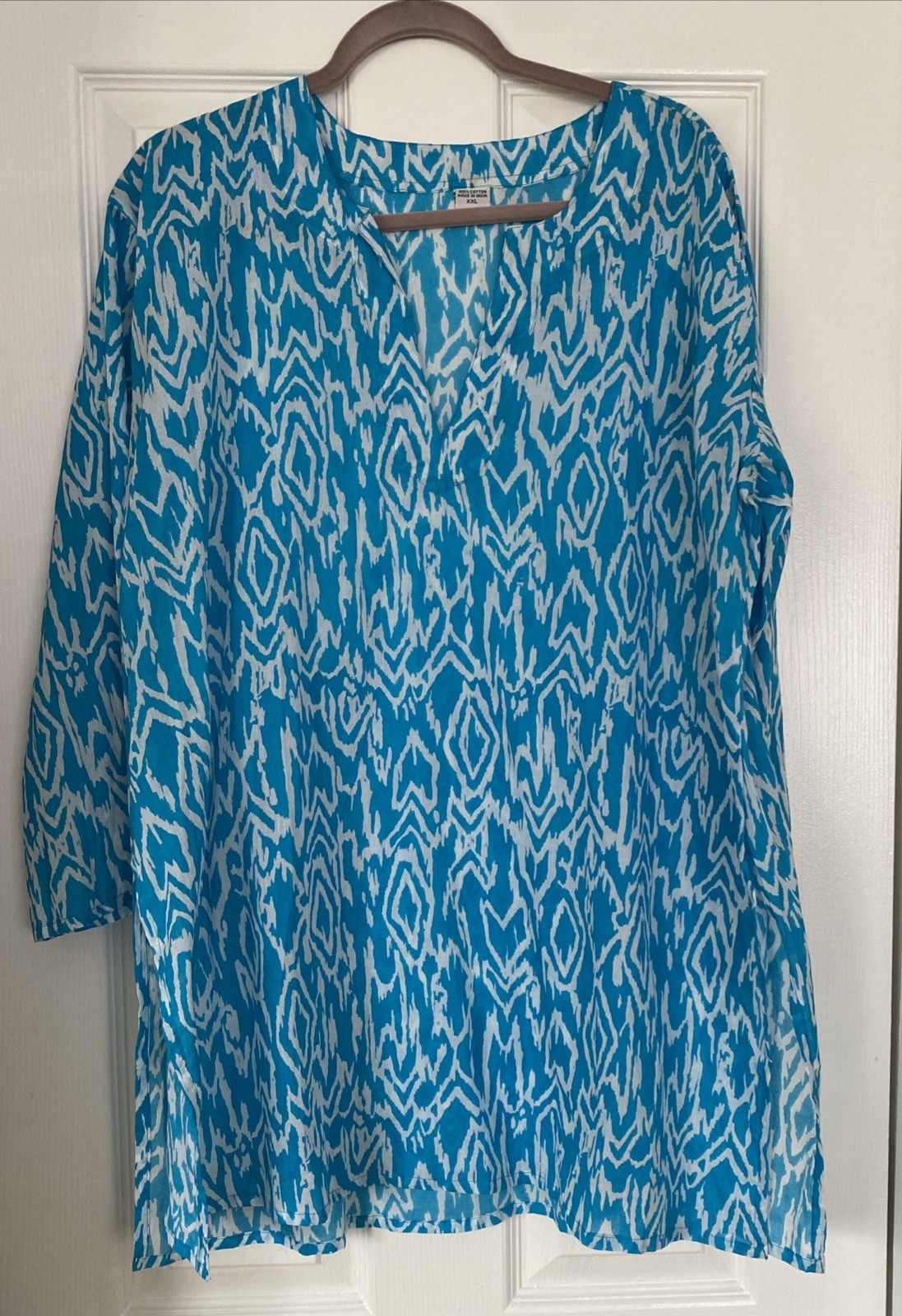 100% Cotton Tiffany Blue & White Tunic - Size XXL