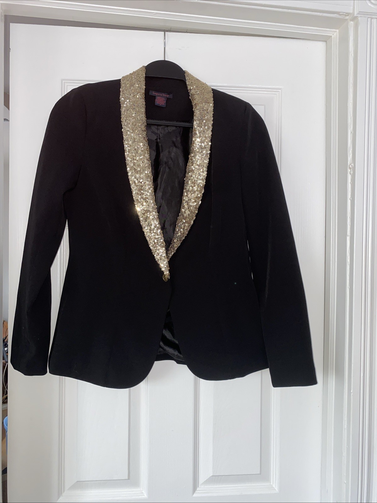 Imaginary Voyage M Black Jacket Gold Sequin Lapel Button Party I