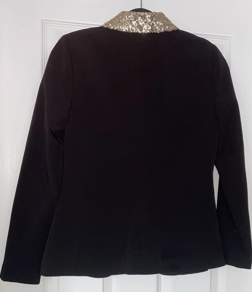 Imaginary Voyage M Black Jacket Gold Sequin Lapel Button Party I - photo 3