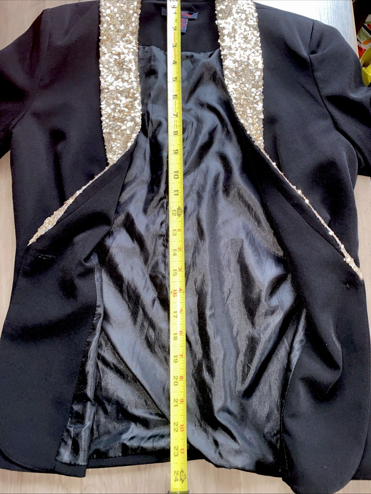 Imaginary Voyage M Black Jacket Gold Sequin Lapel Button Party I - photo 4