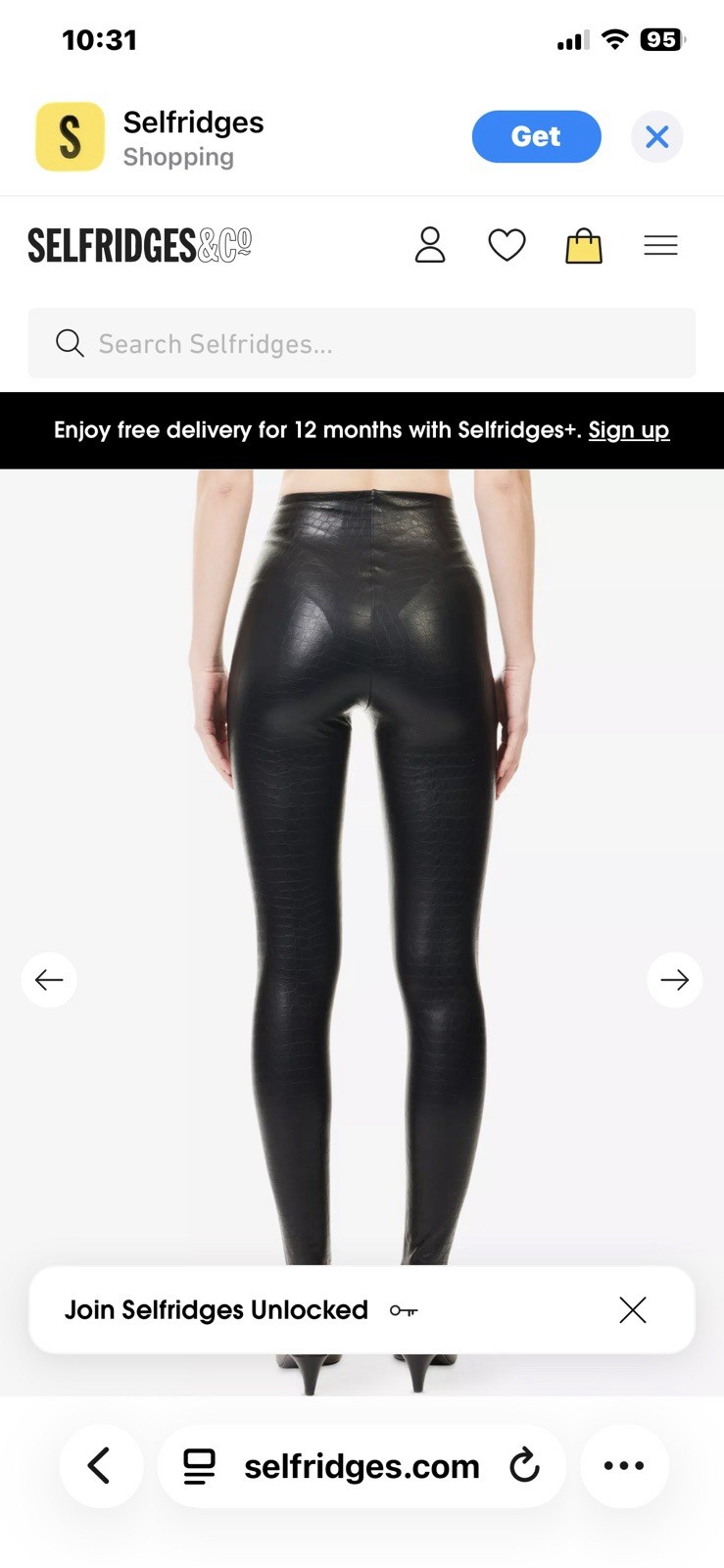 Commando Black Croc Embossed Faux Leather Leggings Size S - photo 2