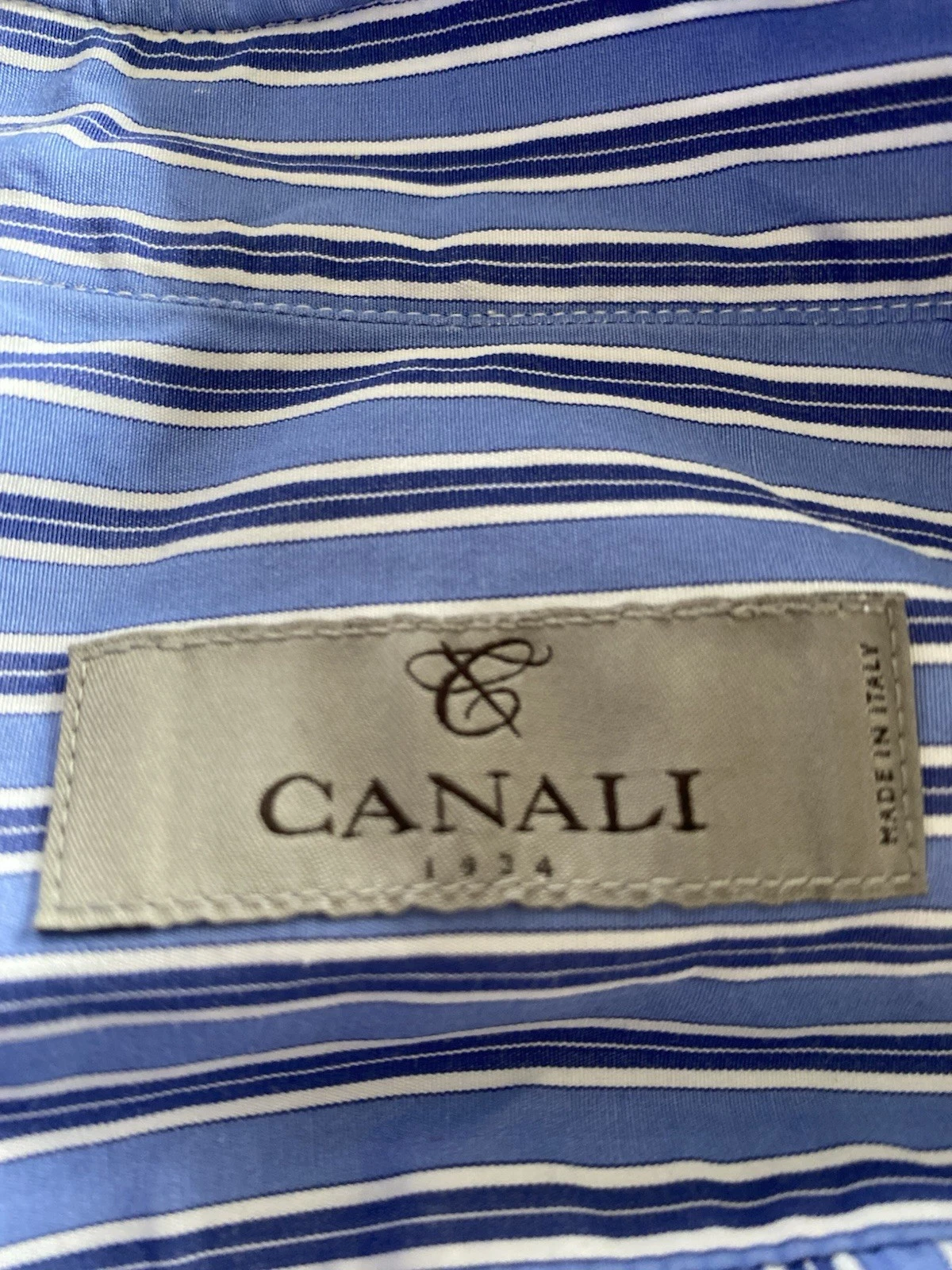 Canali Italy Dress Shirt Blue White Stripe Sz 16-41 Cotton - photo 3
