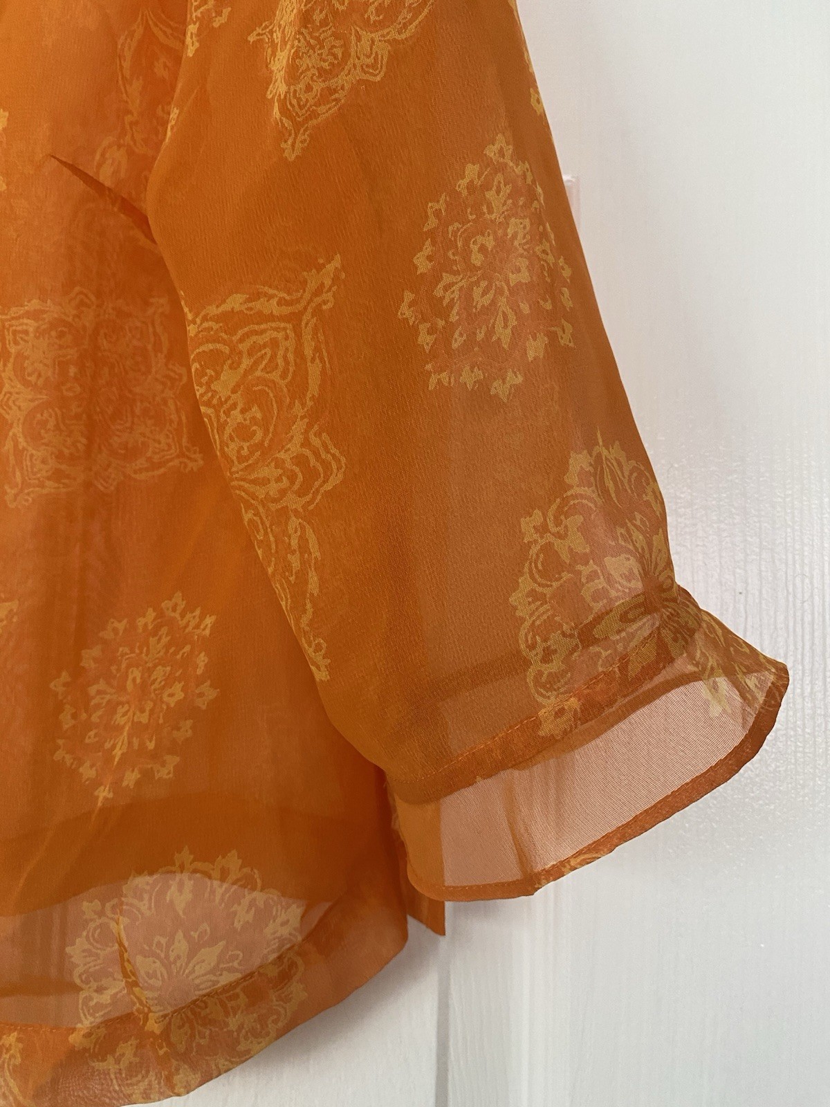 JH Collectibles Blouse Button Up Sheer Orange Size L 3/4 Slv Lig - photo 3