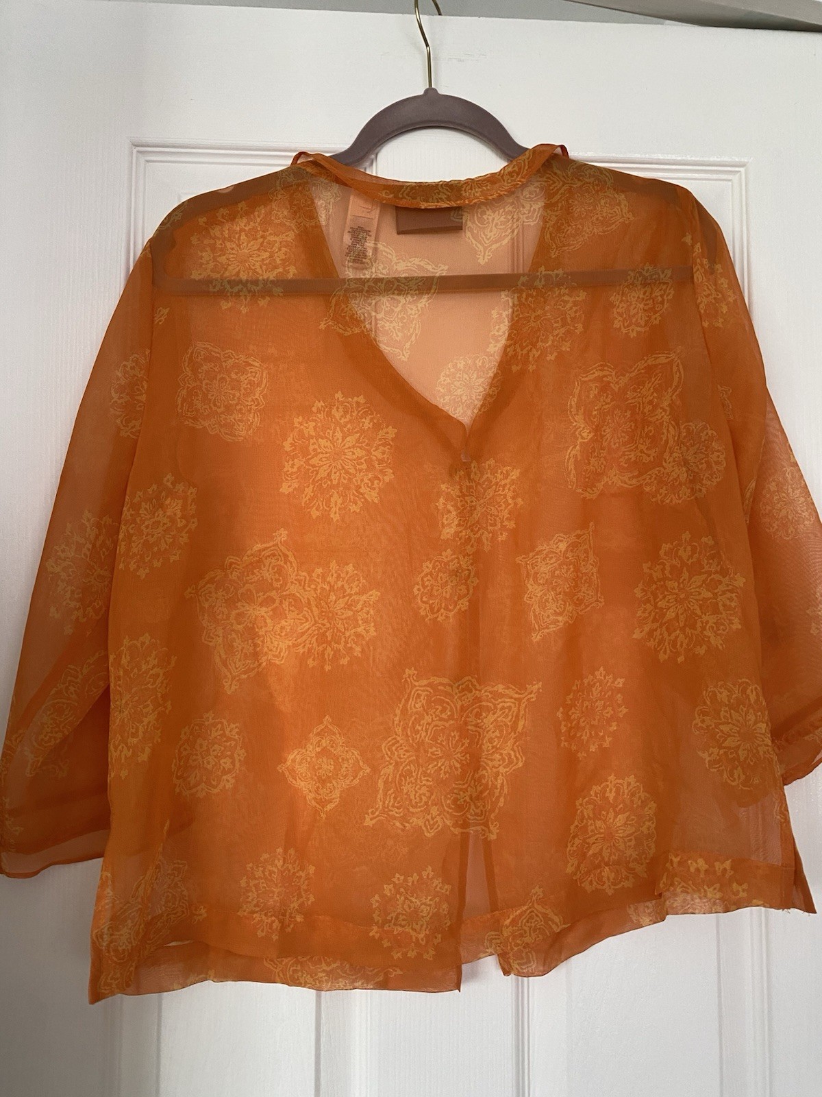 JH Collectibles Blouse Button Up Sheer Orange Size L 3/4 Slv Lig - photo 4