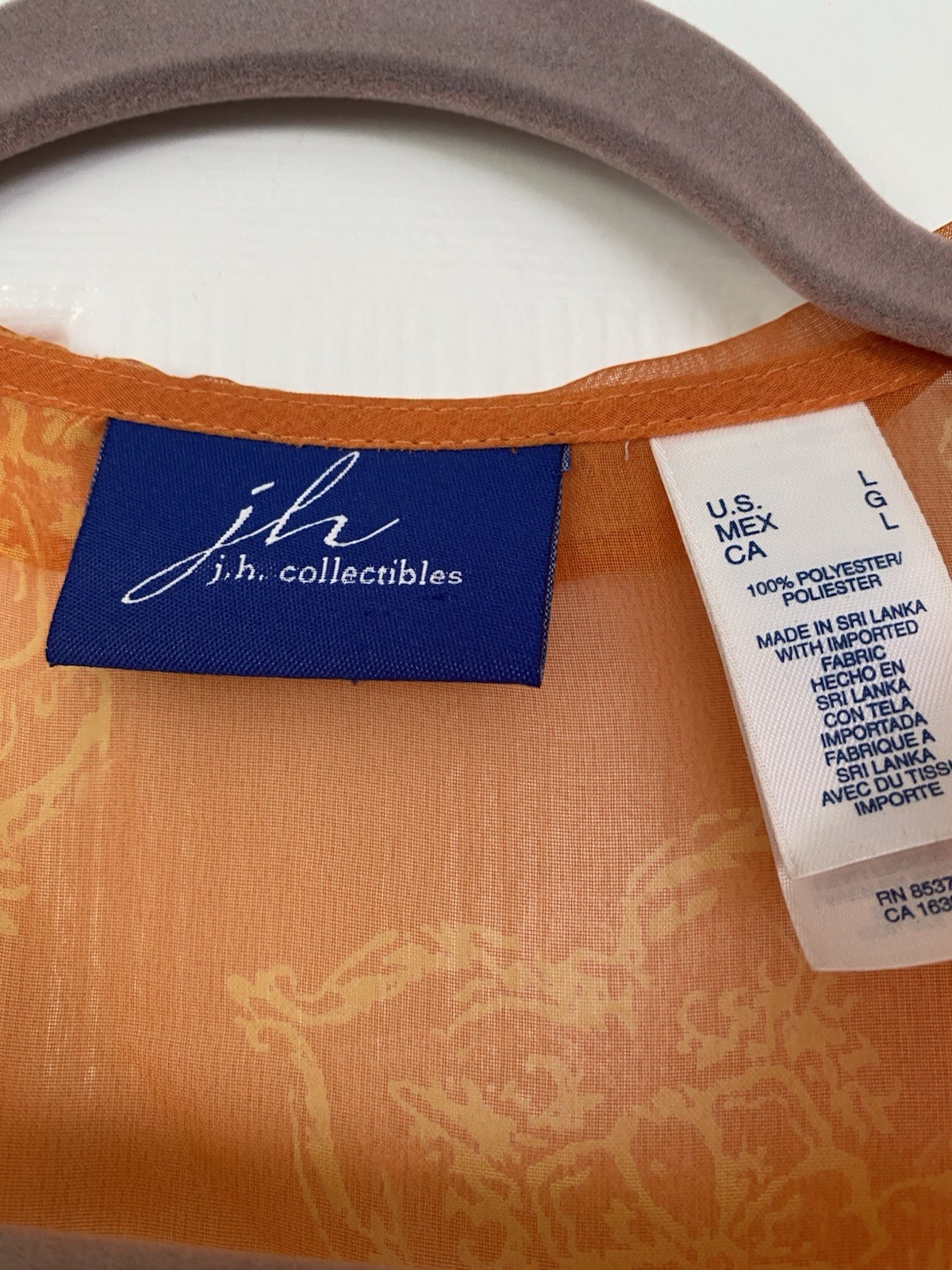 JH Collectibles Blouse Button Up Sheer Orange Size L 3/4 Slv Lig - photo 5