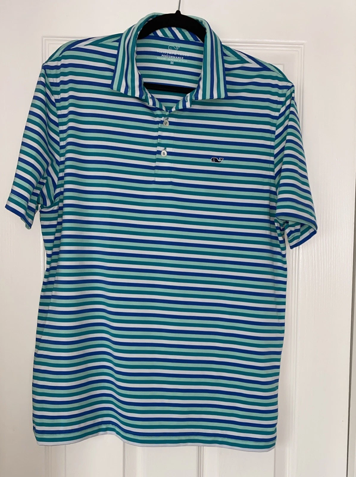 Vineyard Vines Polo Shirt Mens Medium Blue Green White Whale