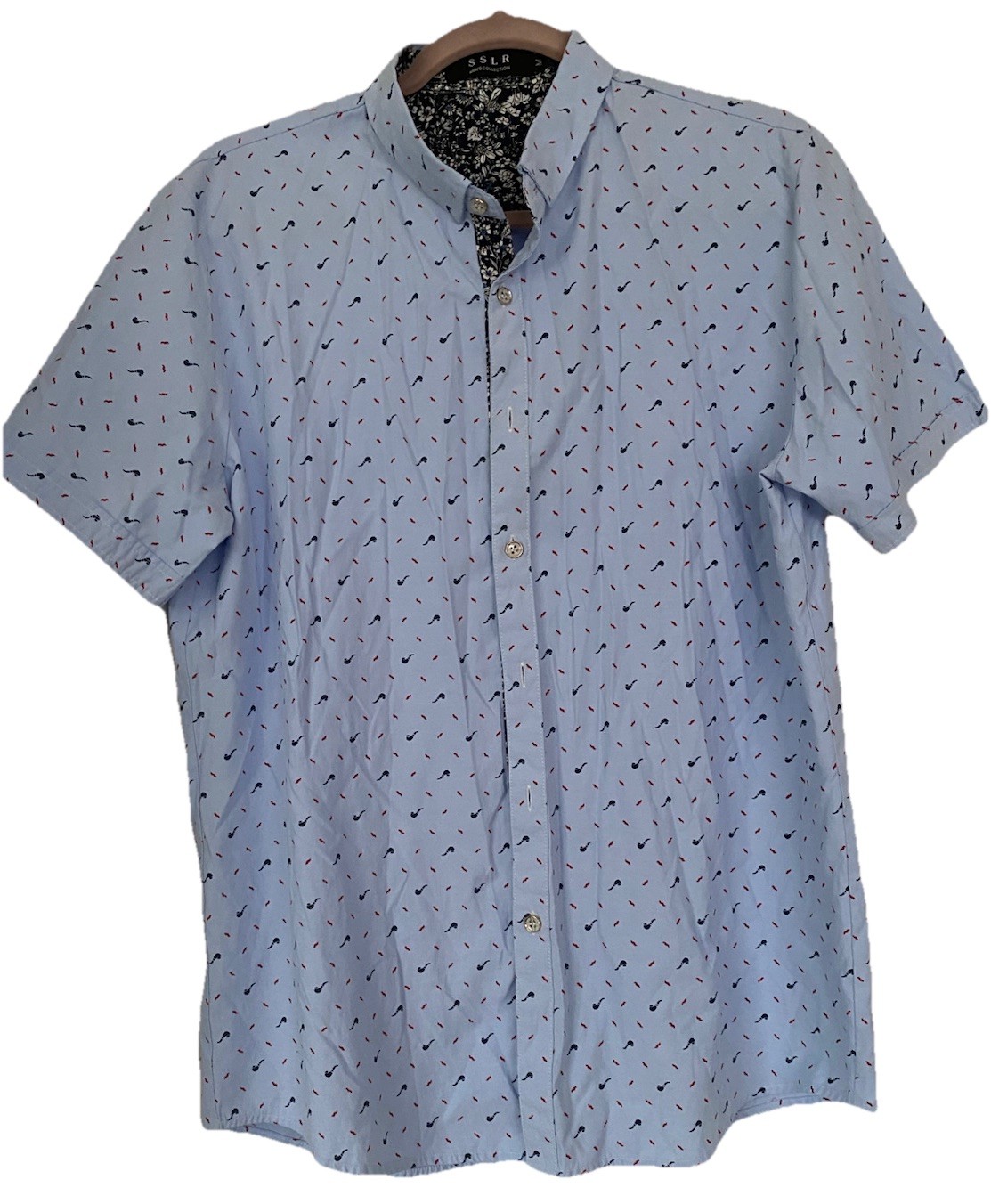 SSLR Men's Blue Shirt with Pipes - Size M
