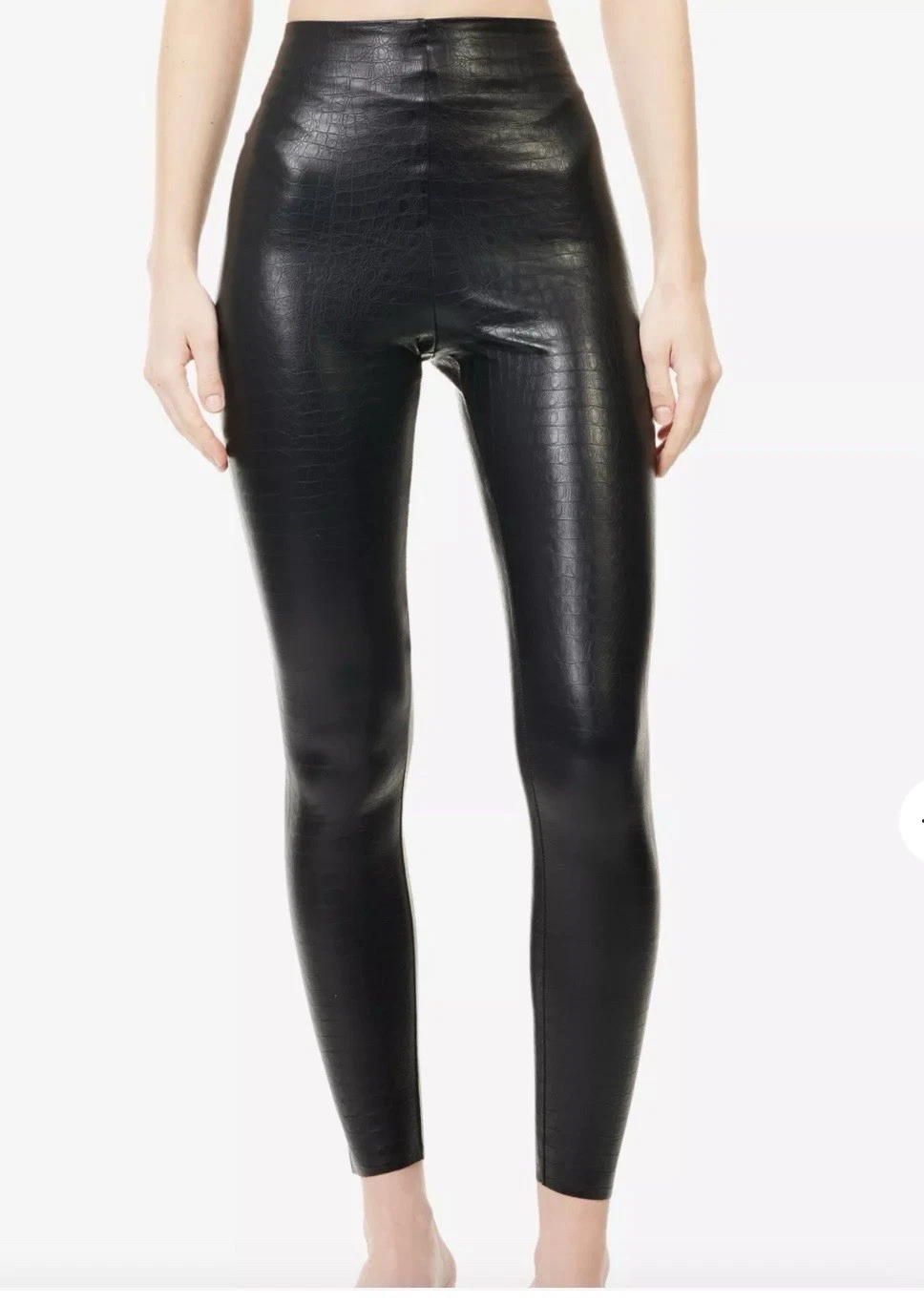 Commando Black Croc Embossed Faux Leather Leggings L
