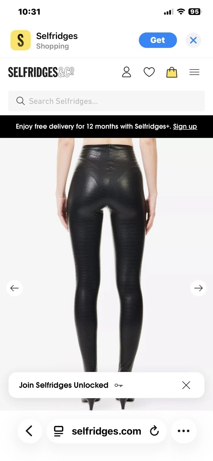 Commando Black Croc Embossed Faux Leather Leggings L - photo 2