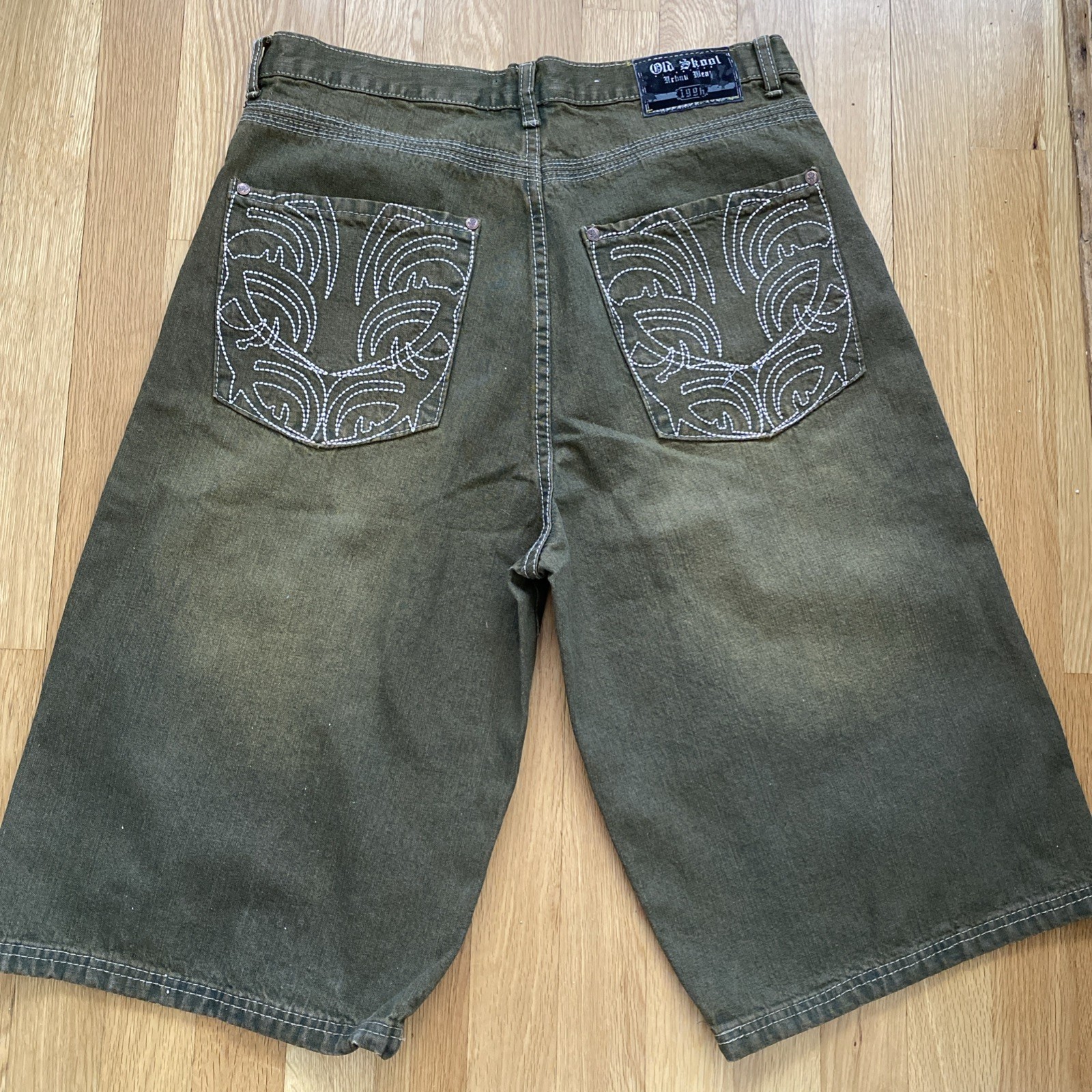 Old Skool Shorts Men 34 Embroidered Y2K Hip Hop Streetwear Vinta - photo 4