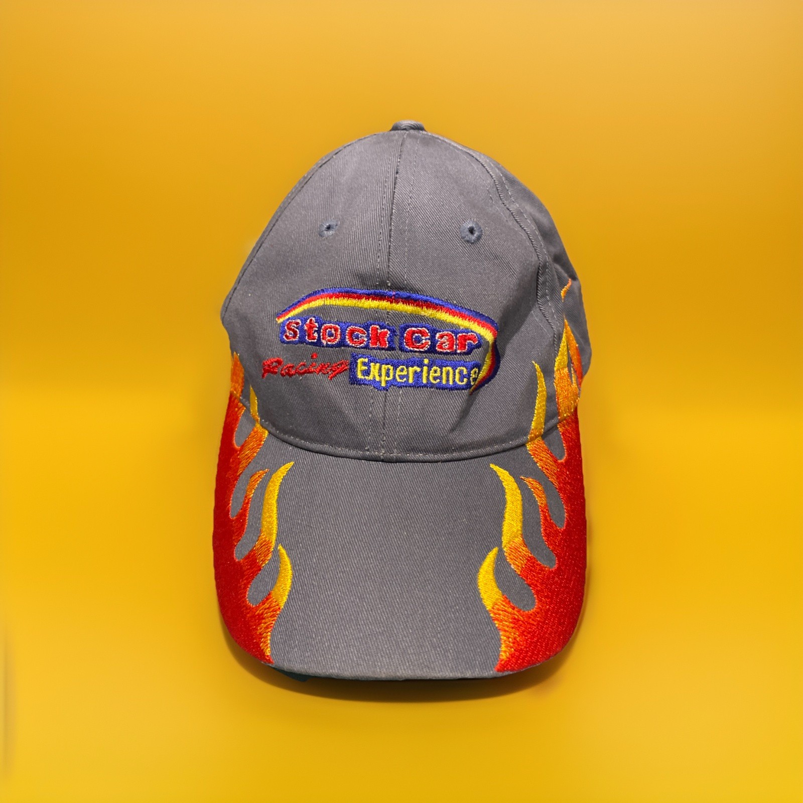 Stock Car Racing Flames Fire Hat Gray One Size