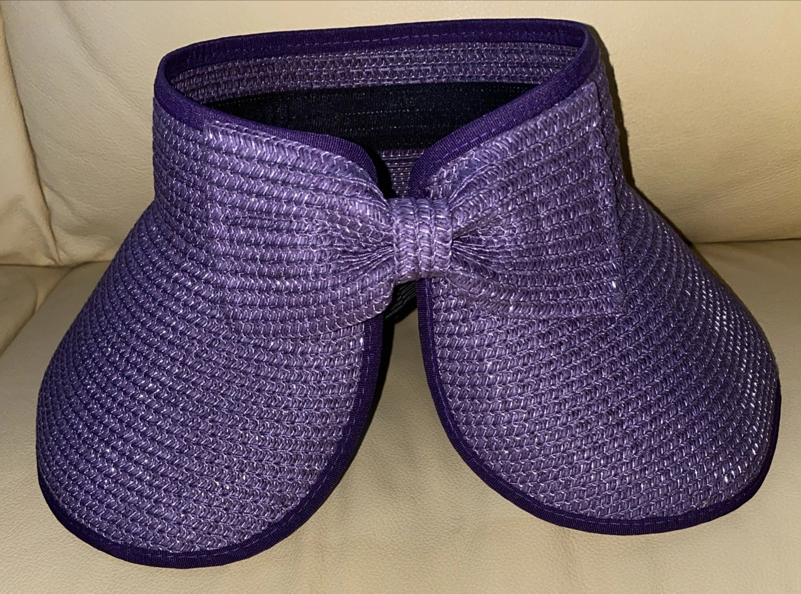 Women's Wide Brim Straw Visor Hat with Bow - Purple - photo 2