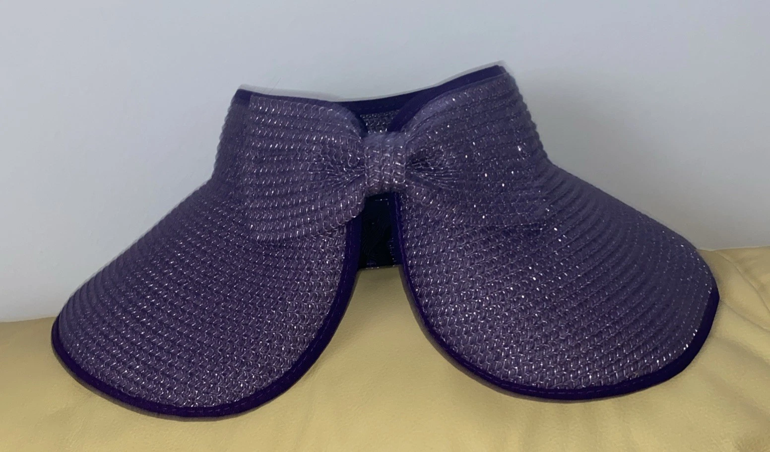 Women's Wide Brim Straw Visor Hat with Bow - Purple - photo 5