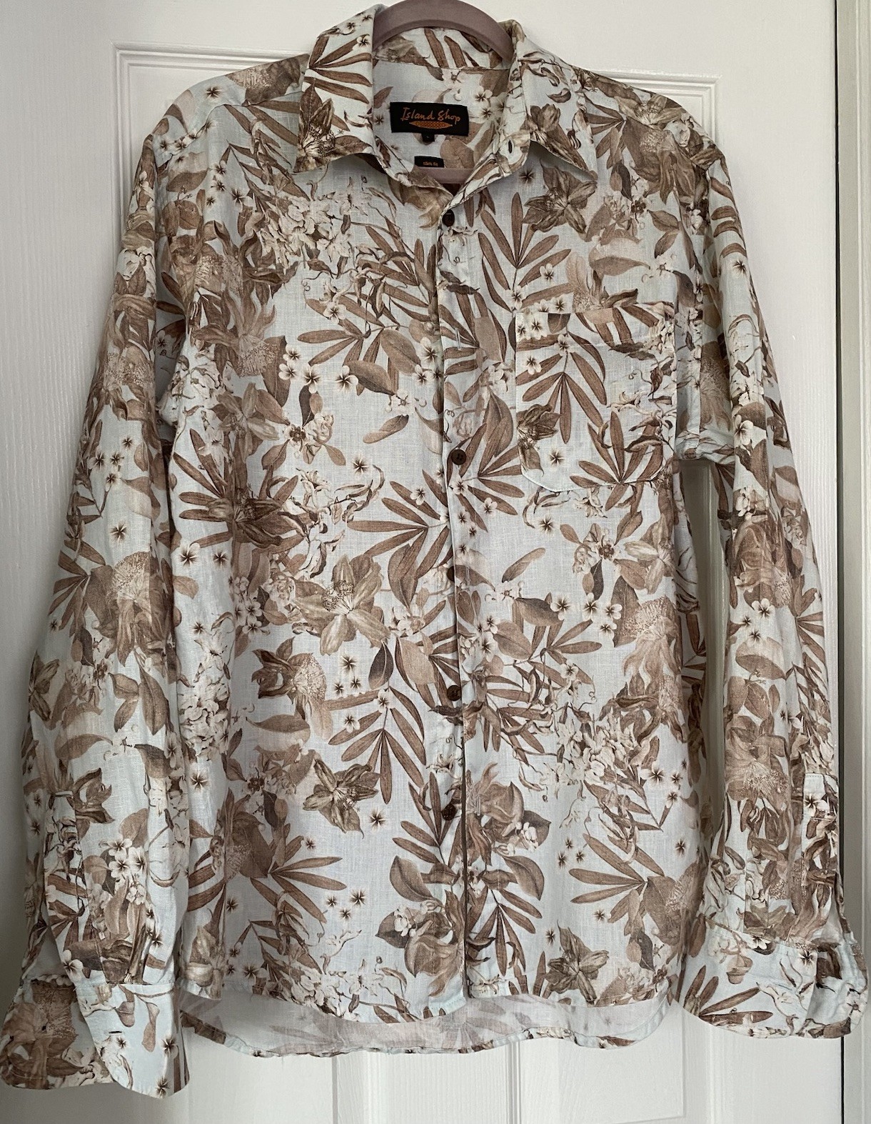 Island Shop Mens L Slim Floral Linen Shirt