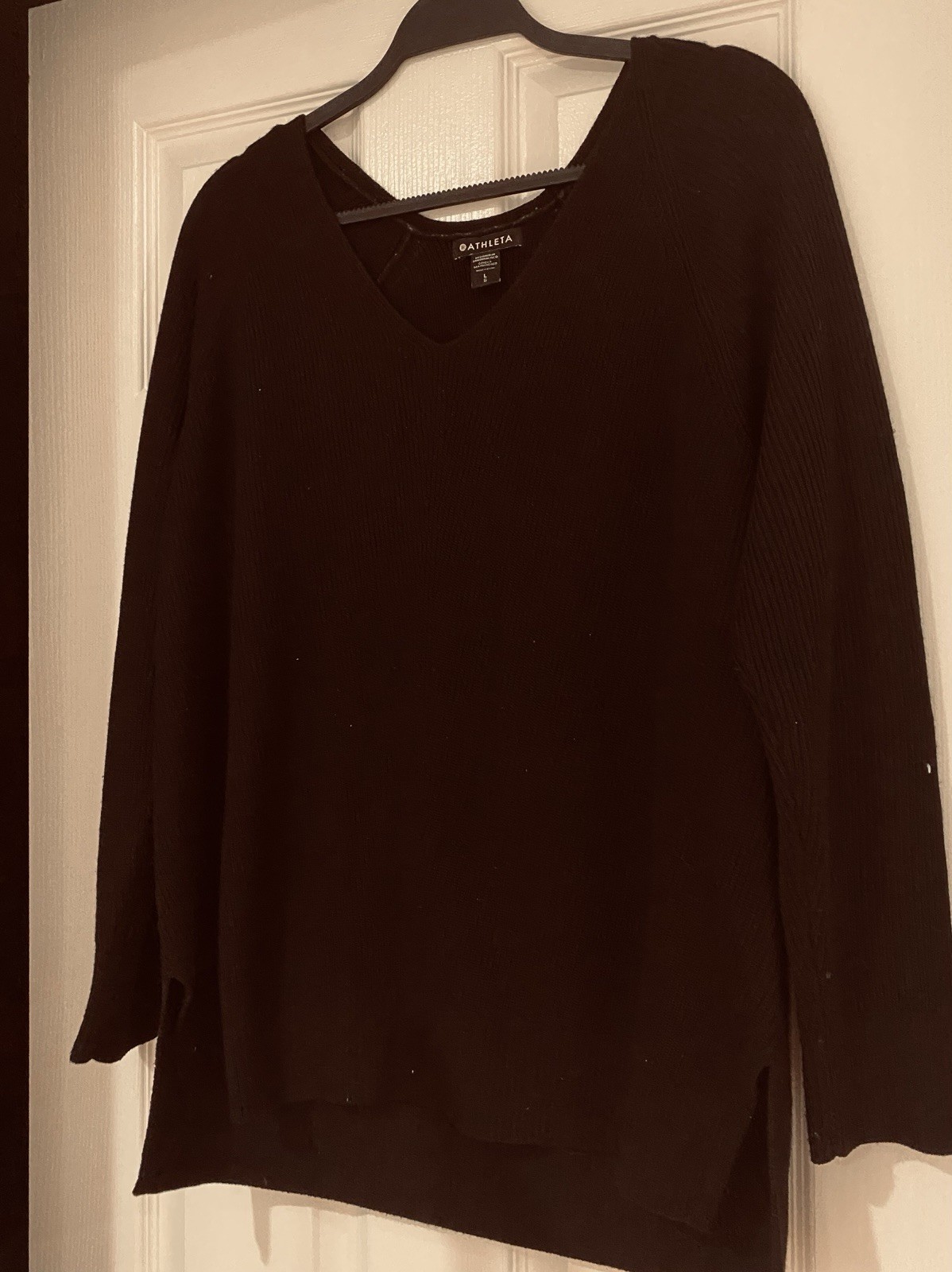Athleta Hanover Refined Sweater V Neck Women Large Black