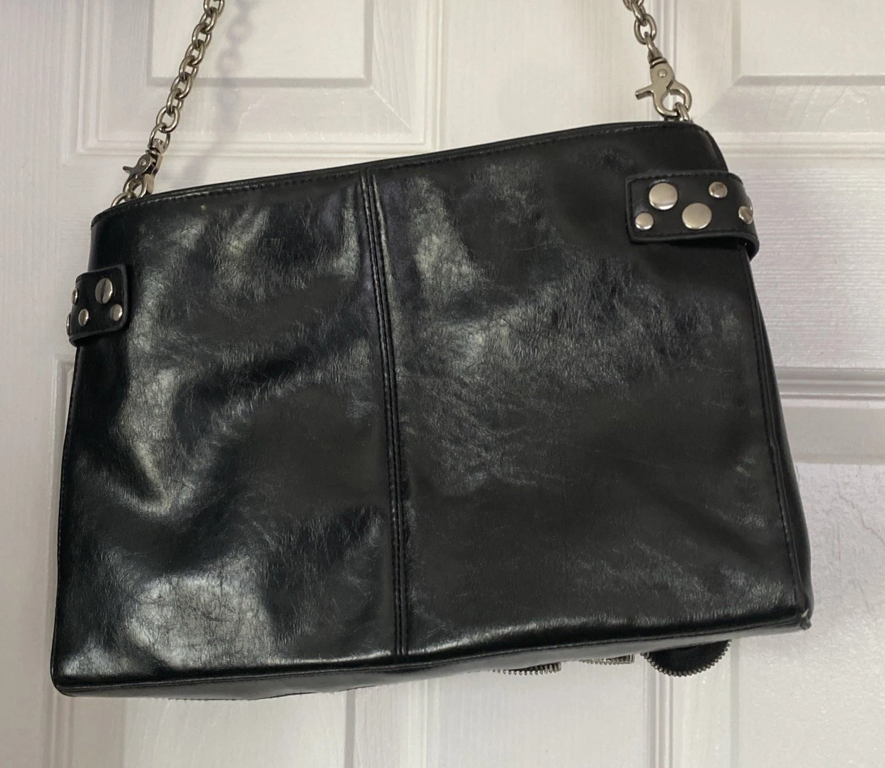Zipper Themed Black Pattern Leather Purse BoHo Stylish Chain Sma - photo 2