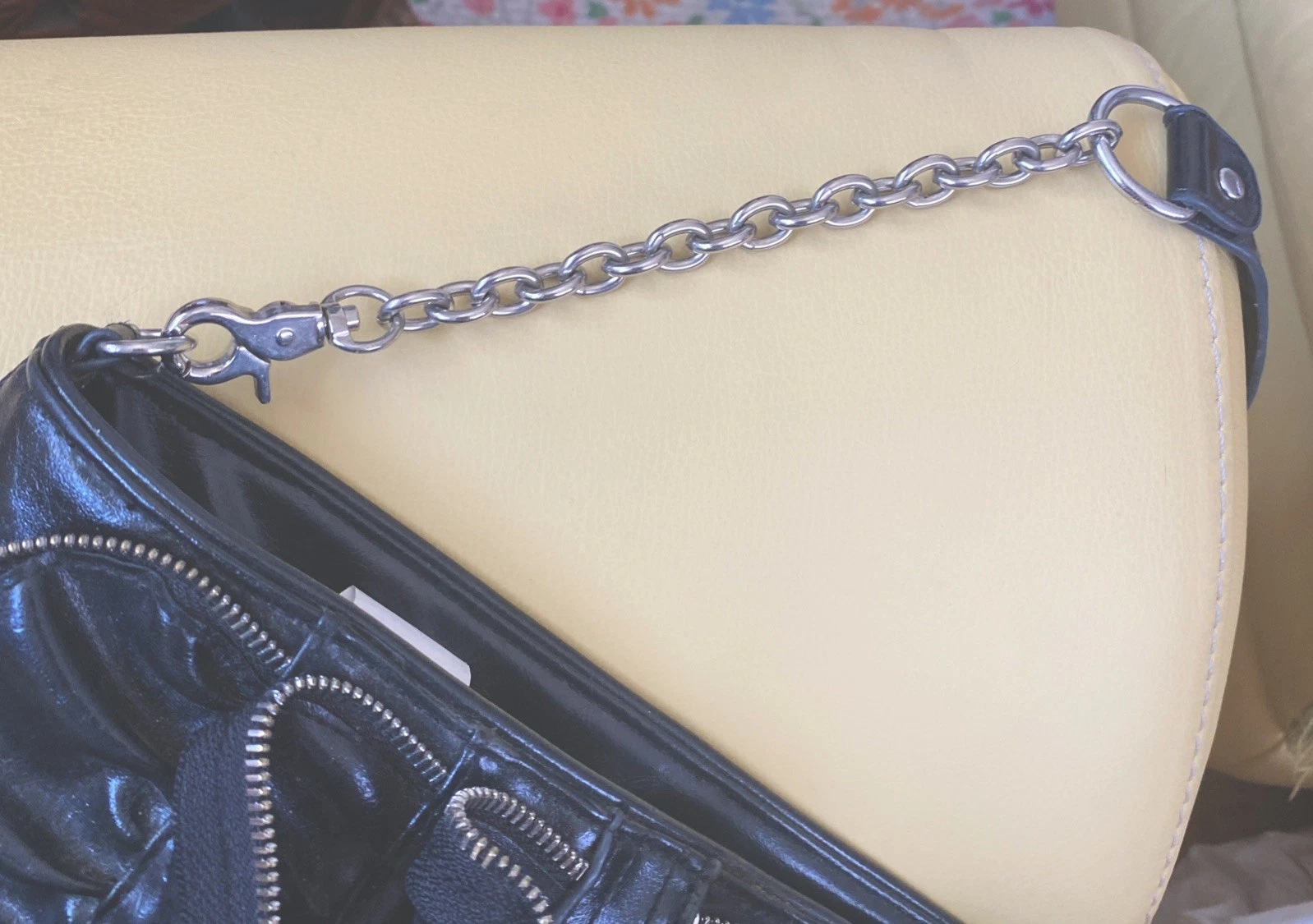 Zipper Themed Black Pattern Leather Purse BoHo Stylish Chain Sma - photo 4