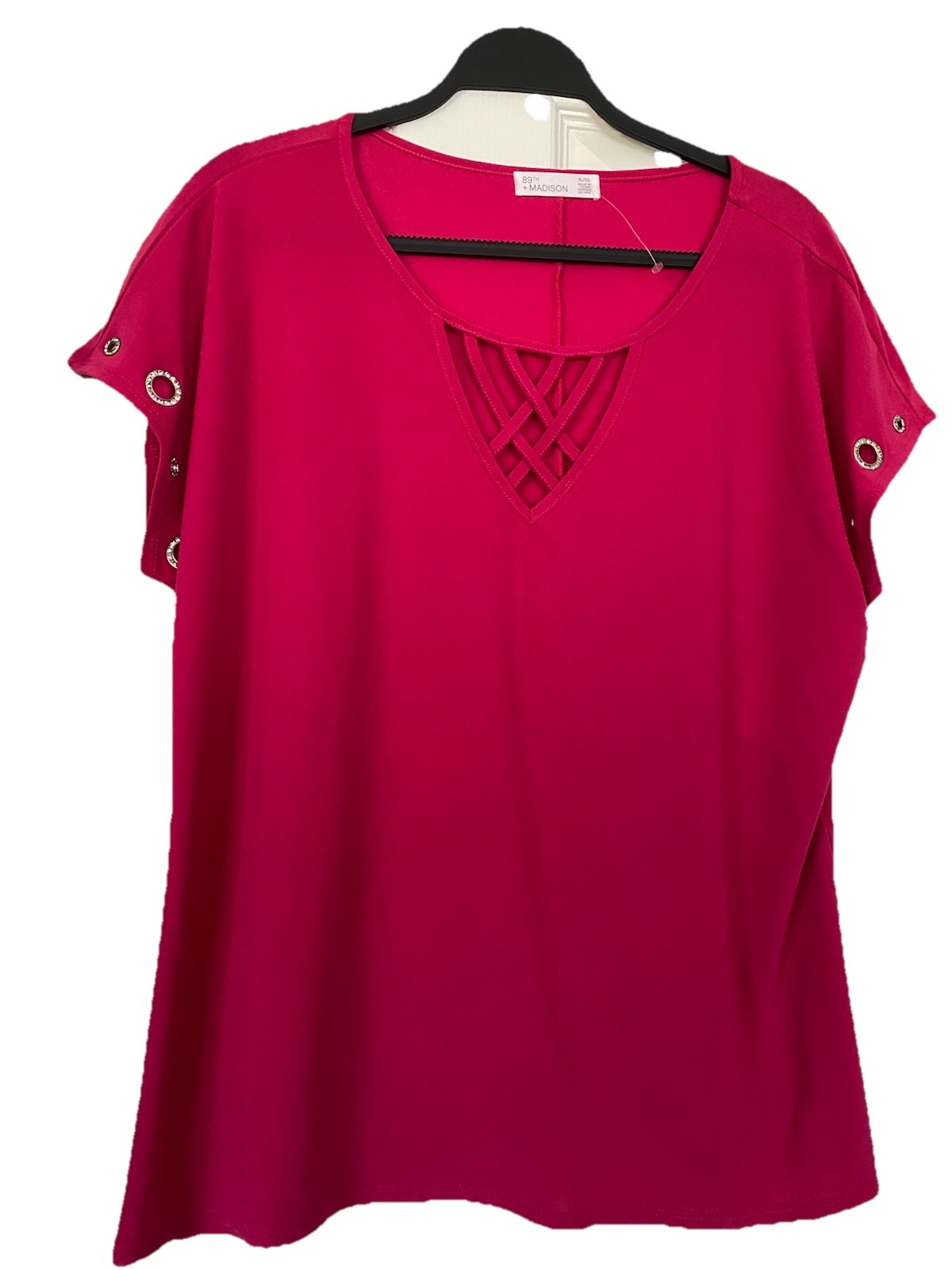 89th Madison Women's New Size XL Blouse Hot Magenta Metal Shiny