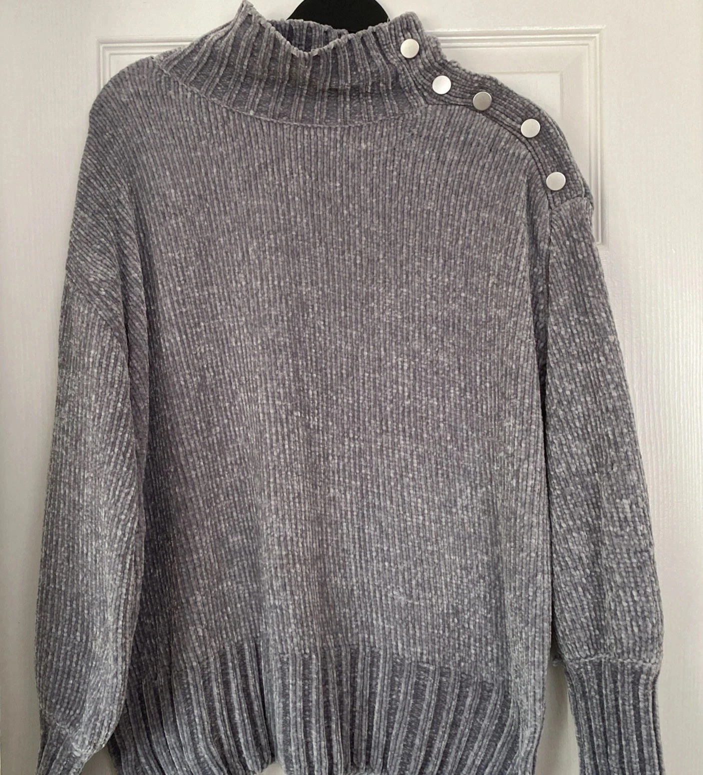 Cynthia Rowley Womens Sweater Size L Gray Silver Mock Neck Long