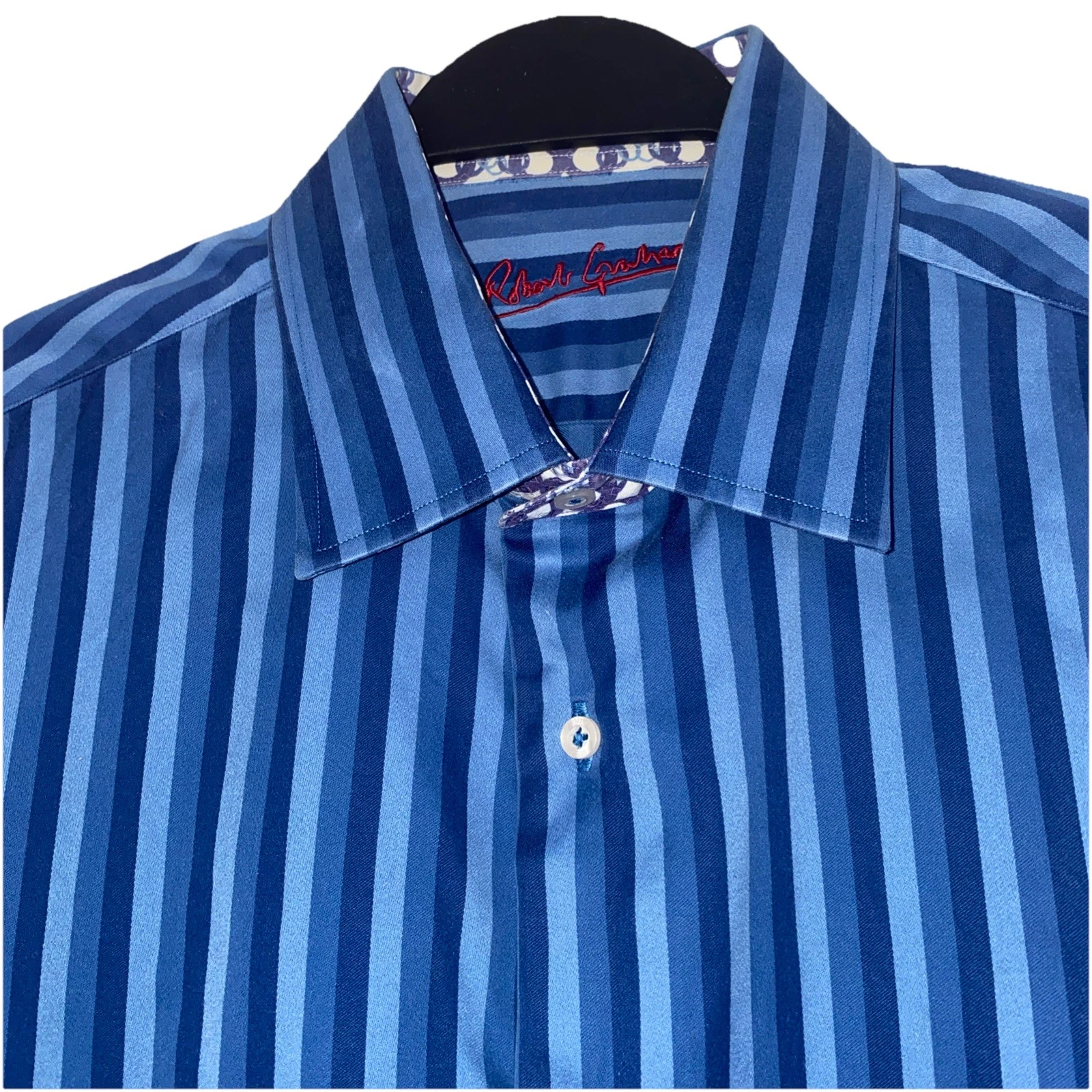 Robert Graham Men's Blue Striped Long Sleeve Shirt Size L