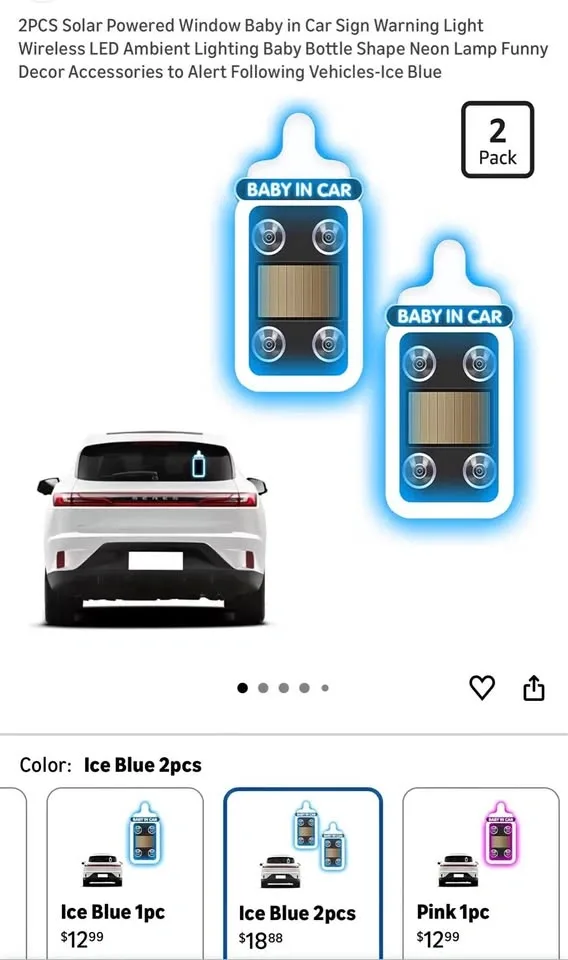 2PCS Baby in Car Warning Light (Solar Powered)