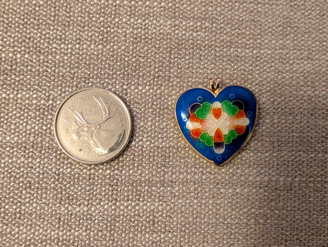 Colorful Blue Enamel Cloisienne Heart Pendant
