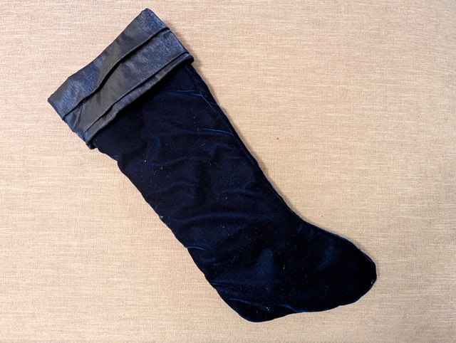 Navy blue velvet Christmas stocking