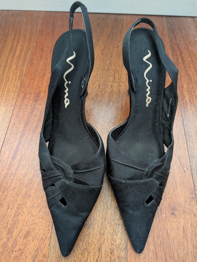 Nina Black Satin Slingback Shoes