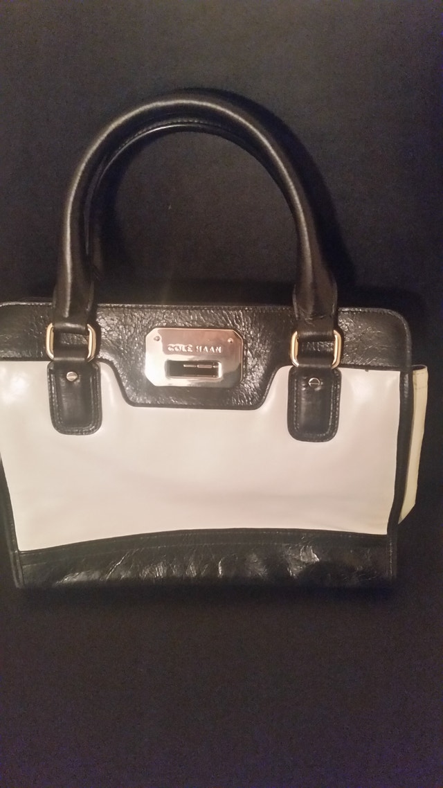 Cole Haan Black & Cream Leather Top Handle Satchel