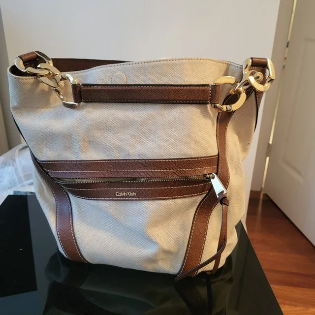 Calvin Klein Oatmeal Canvas Hobo Bag