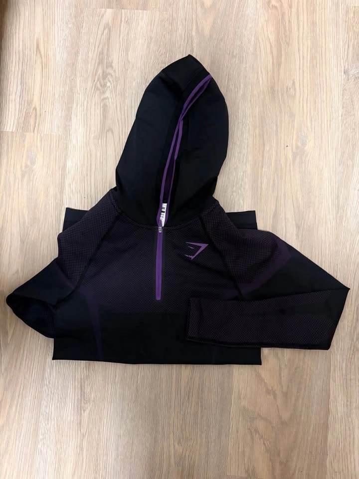 Gymshark M Onyx 5.0 Hoodie Half Zip Long Sleeve Top Black Purple